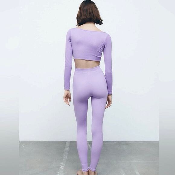 Zara Women's Purple Lavender Rib Knit Long Sleeve Pullover Crop Shirt Top M/L - Picture 4 of 11